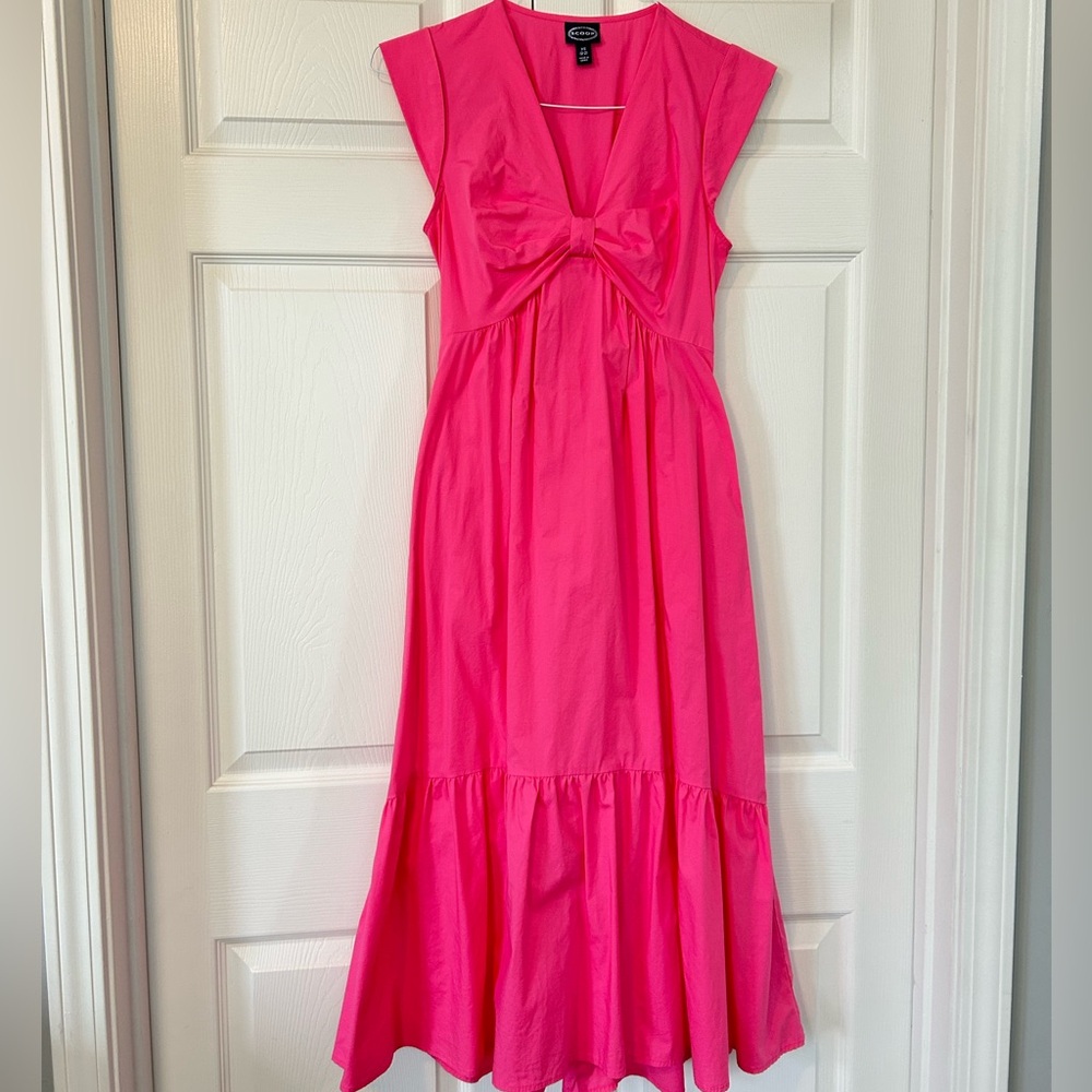 Scoop pink knot front midi dress